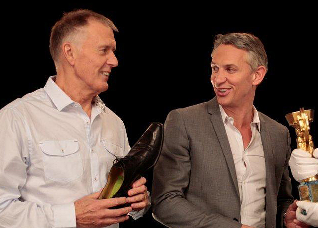 Sir Geoff Hurst and Gary Lineker filming for the National Football Museum